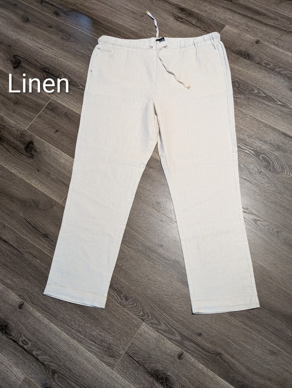 Charlie Paige  Linen Pants in Light Cream. Waist 38 Inches. Drawstring.
